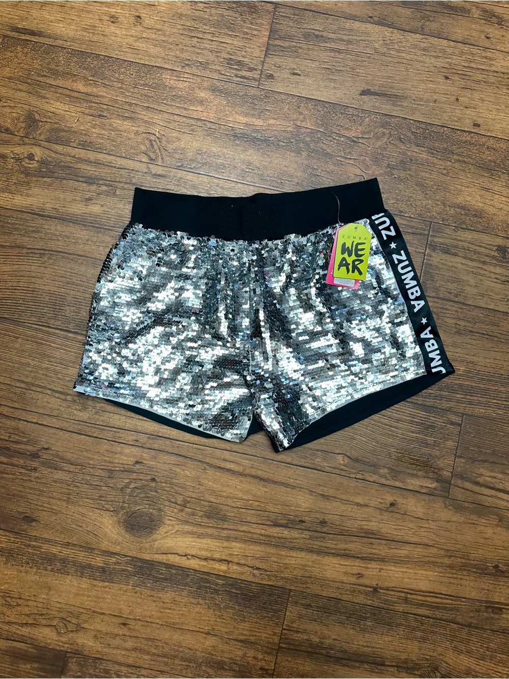 Zumba Fitness Silver Sequin Athletic Shorts